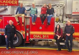 Left to right - Bob Vasek Fire Chief, Vince Del Rossi Township Auditor, Ms. Samantha Reiner, Chair, Ms. Timotha Trigg, Vice Chair,  Kathleen Goodier, Supervisor, Lacey Faber, Township Manager, Lee Weersing Fire Company President.  